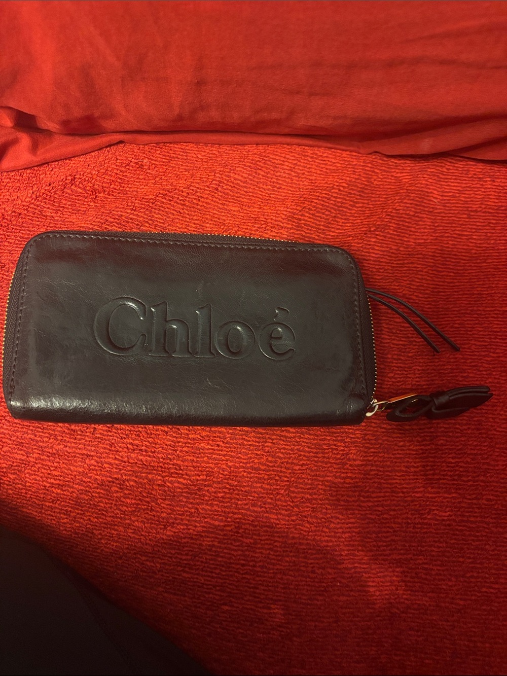 Chloe Black Leather Zip Wallet with Embossed Logo